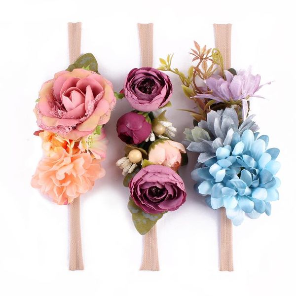 

hair accessories 3pcs/set born flowers set baby nylon elastic headband monthy poprops headwear children floral hairband, Slivery;white