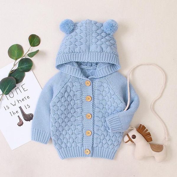 

jackets spring autumn born infant baby girl boy cardigan clothes winter jacket warm coat knitted sweater hooded button outwear, Blue;gray