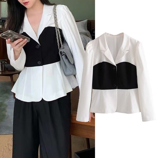 

women's down & parkas women autumn winter black white patchwork jacket turn-down collar long coat lady streetwear outwear buttons