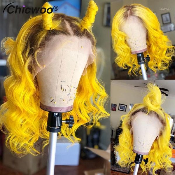 

body wave brown yellow ombre lace front wig pre plucked brazilian remy human hair #60 colored wigs transparent1, Black;brown