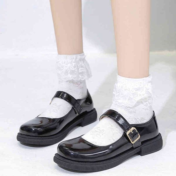

dress shoes rimocy leather buckle mary jane feminine woman's square and low heel, women's japanese style lolita shoes take off her, Black