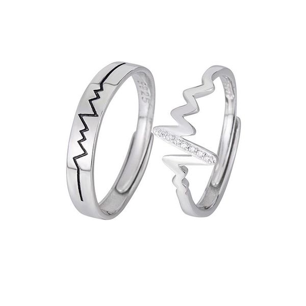 

cluster rings s925 sterling silver ring heartbeat valentine's day gift open pair personalized couple jewlery sets, Golden;silver