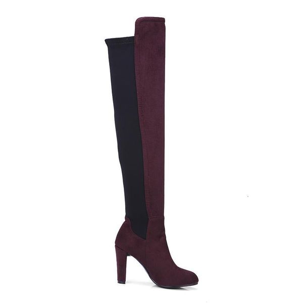 

boots arrival fashion stretch fabric over the knee women shoes patchwork slip on thigh high boot female heel h7wa, Black