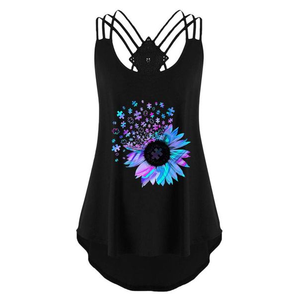 

women's tanks & camis sleeveless tank women summer clothes solid bandages vest casual loose round neck graphic floral printing tee shi, White