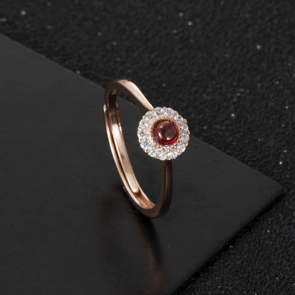 

s925 silver inlaid color stone ring, emerald garnet ring, Black