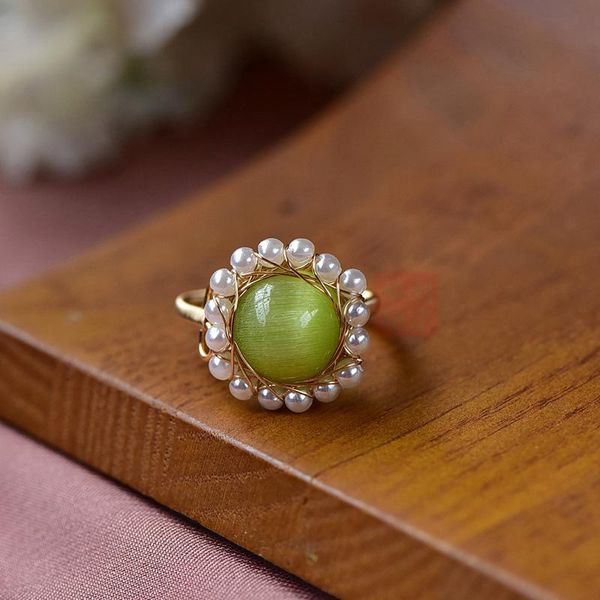 

cluster rings original natural stone ring for women engagement party gift luxury glaze classic jewelry, Golden;silver