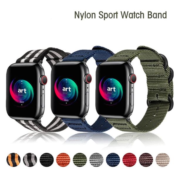 Apple Watch için Moda Spor Naylon Straps Band 8 Ultra 49mm 7 41mm 45mm 42mm 40mm 38 mm 44mm kumaş bantlar Askeri Ordu Yeşil Saat Bandı Fit Iwatch Serisi 6 SE 5 4 3