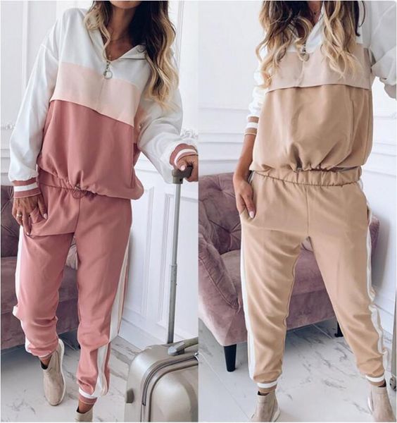 

ankle length pants casual women' s sports suit female tracksuit autumn winter sportswear spliced hoodies sweatshirt two piece dress, White