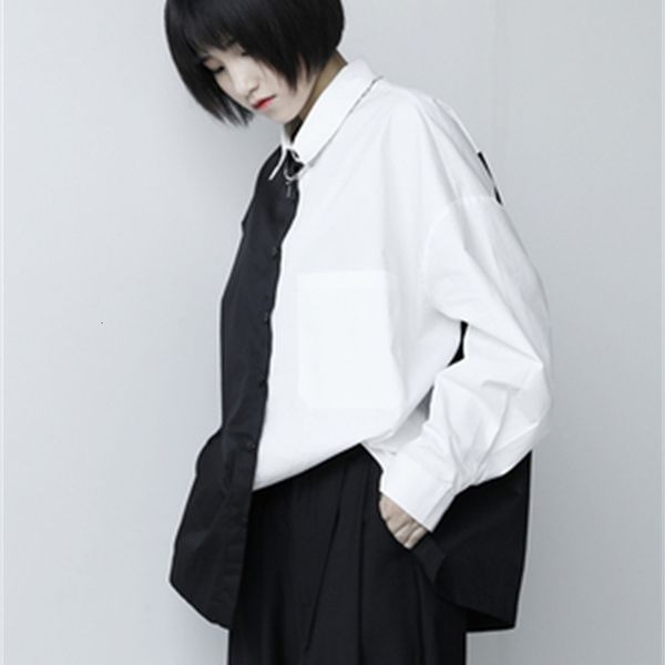 

women's blouses & shirts black tie black and white patchwork long sleeve shirt loose men women 7zga