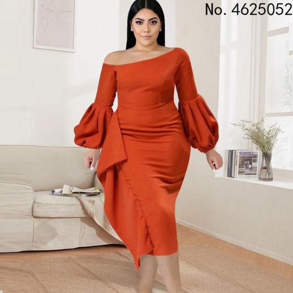 

ethnic clothing women party dress bodycon midi diagonal collar ruffles slim orange evening night out elegant fashion female robes xxl, Red