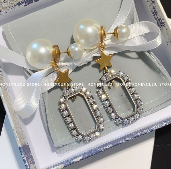 

brand diamond letter crystal trends pearl 1:1 classic star 2021 earrings famous vintage for women luxury jewelry, Red;brown
