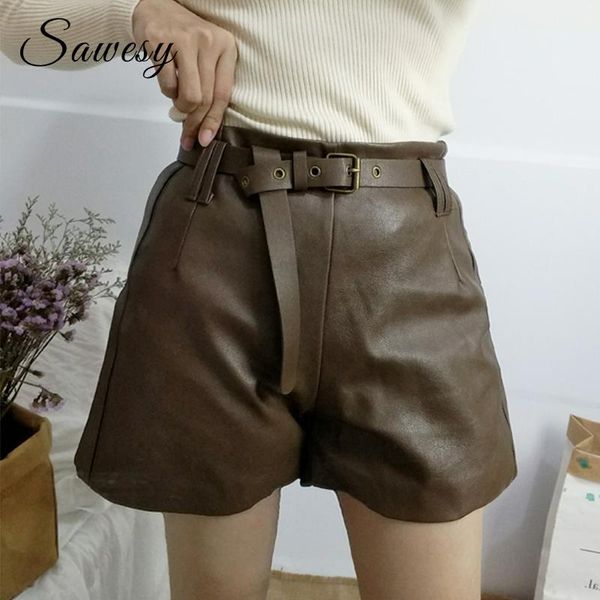

women's shorts high waist pu leather women fashion 2021 arrival mini with belt streetwear coffee black mujer, White;black
