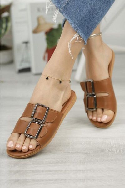 

slippers women's brown summer buckle 1099, Black