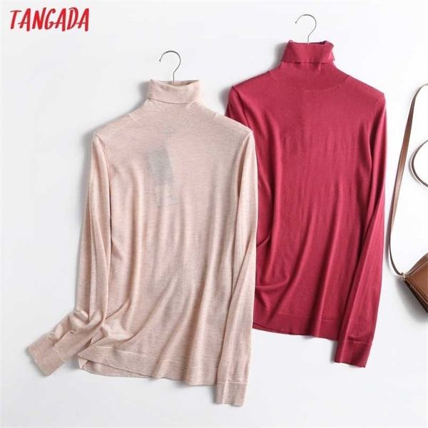

tangada women solid thin woolen turtleneck knitted sweater jumper female basic pullovers chic 6d76 211103, White;black