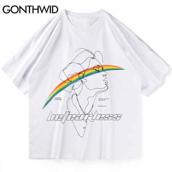

t-shirts harajuku rainbow sketches tshirts streetwear hip hop casual tees mens fashion summer short sleeve cotton 210602, White;black