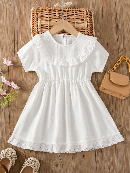 

toddler girls swiss dot eyelet embroidery ruffle trim dress she, Red;yellow