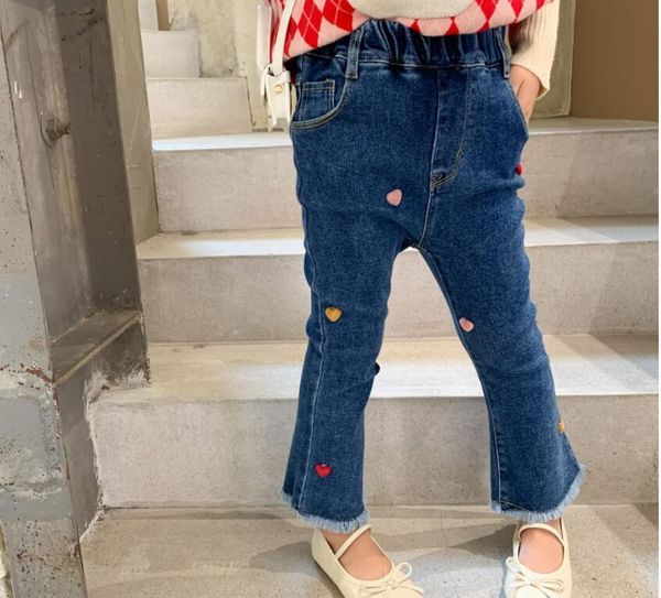 

trousers retail 2021 baby kids fall jean love pattern pants, children cute 2-7t, Blue