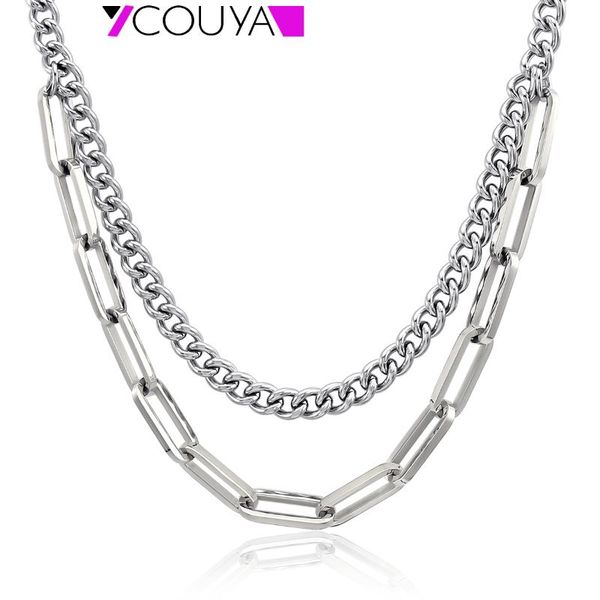 

chains two-layer punk stainless steel link necklace for women gold silver plated collar european style charm 316l