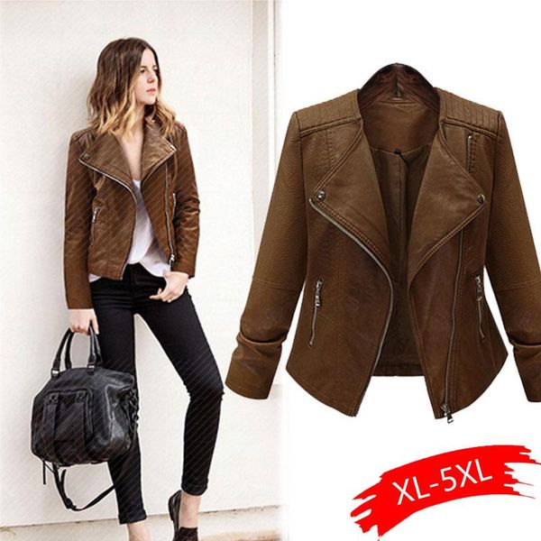 

women's jackets 2021 women leather and coats dark brown rivets slim ladies faux jacket bomber motorcycle coat autumn outwear, Black;brown