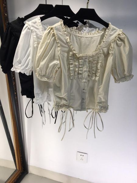 

women's blouses & shirts 2021 women fashion casual bubble short sleeve drawstring 0521, White