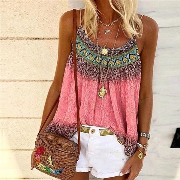 

bohemian camis women tanks print strap sleeveless summer tee shirts clothes lady streetwear, White