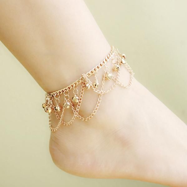 

fashion women multi chain bells tassel anklet ankle bracelet foot jewelry barefoot beach anklets wholesale 12 pcs, Red;blue