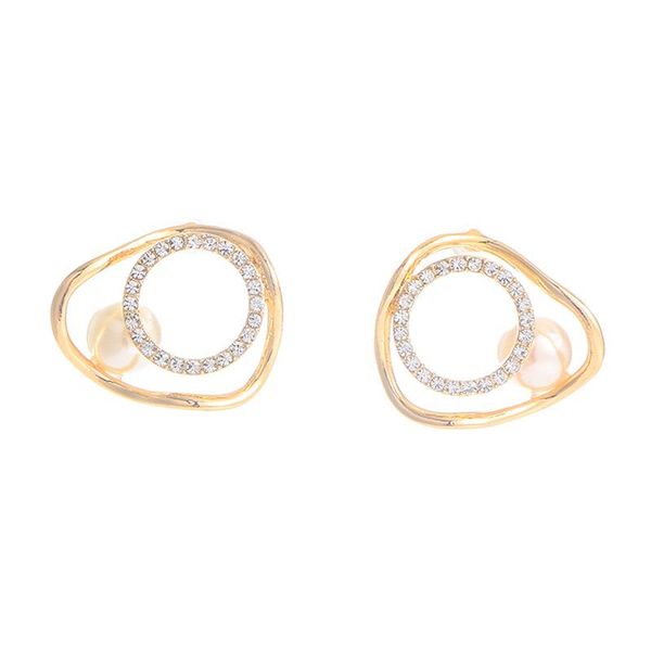 

stud 2021 korean fashion crystal earrings for women hyperbole irregular geometric imitation pearl hollow jewelry gifts, Golden;silver