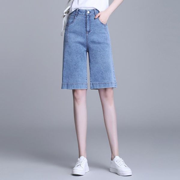 

women's jeans 2021 summer half for women high waist plus size 4xl slim casual elegant straight knee-length denim pants woman shorts 221, Blue
