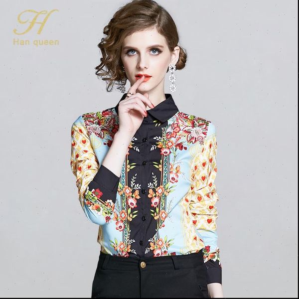 

long sleeve plus size floral womens shirt print fashion office, White