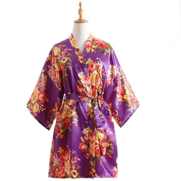 

lady sleepwear satin peony flower lingerie silk comfortable intimate soft bathrobe kimono casual daily nightwear lounge women's, Black;red