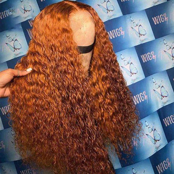 

synthetic wigs glueless ginger orange curly middle part lace front wig babyhair for black women heat resistant preplucked deep wave
