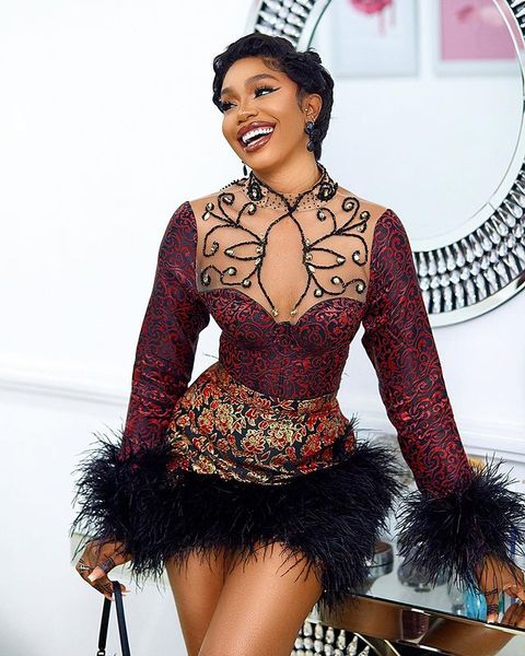 

2021 plus size arabic aso ebi christmas luxurious prom dresses beaded crystals feather short evening formal party second reception gowns dre, Black