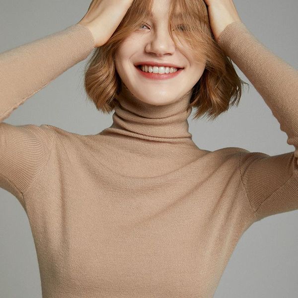 

women's sweaters women 100% wool pullover 2021 arrival turtleneck elasticity cashmere sweater female warm soft basic jumper solid slim, White;black