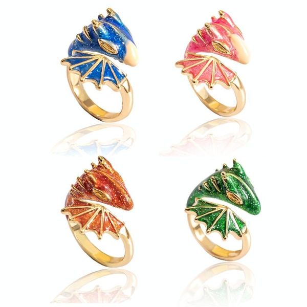 

wedding rings dragon ring lucky finger adjustable open enamel glaze tarnish resistant tricera pet gifts for women and girls, Slivery;golden
