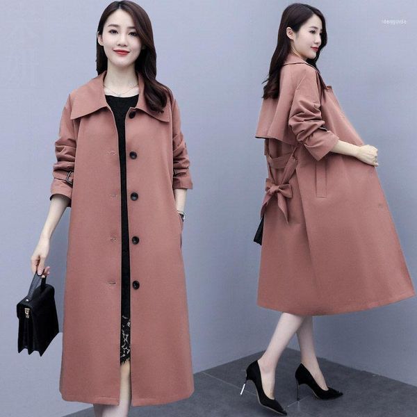 

women's trench coats windbreaker mid-length 2021 spring and autumn loose single-breasted lapel korean style fashion coat casaco, Tan;black