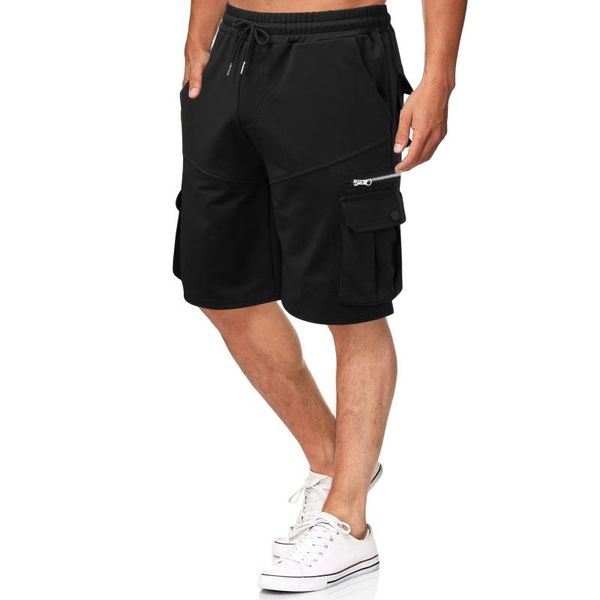

men's shorts mens cargo 2021 men cotton loose work casual short pants multi-pockets plus size zipper overalls, White;black