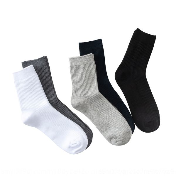 

j68 autumn and wintermedium veratile olid color double needle middle tube men' sock men's all cotton business striped cotton sock, Black