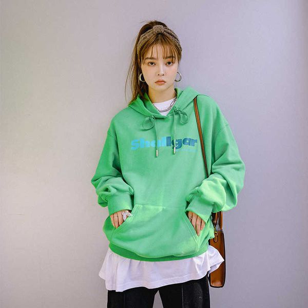 

fashion fleece hoodies autumn and winter 2021 letter printed cotton hooded sweater women's casual versatile loose coat, Black