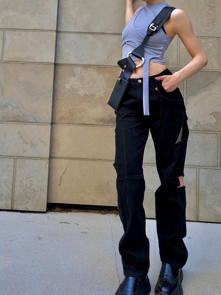 

women's jeans luxury 2021 autumn women hollow straight black female cowboy trouse pants ddxgz2 7.05, Blue