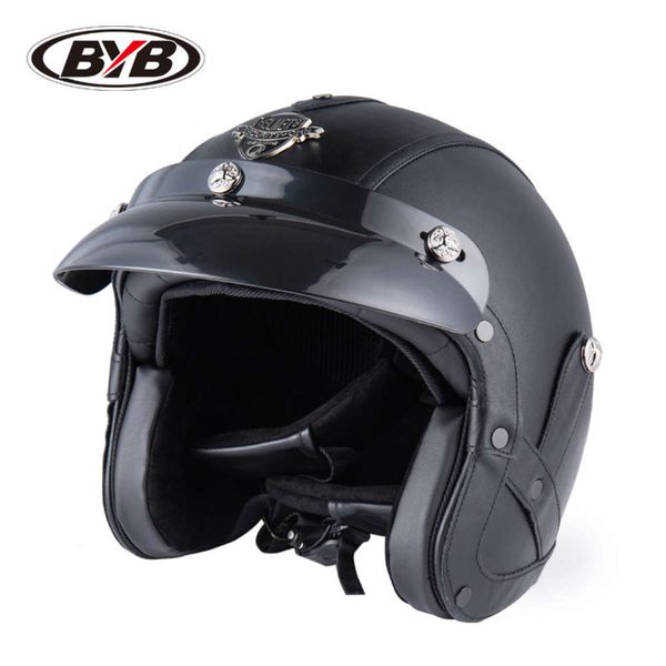 

byb four seasons personalized handmade motorcycle locomotive 3 / 4 helmet, Black