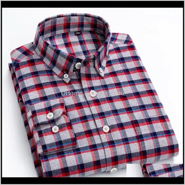 

shirts clothing apparel drop delivery 2021 fashion lapel long sleeve scrub thickened plaid print casual slim mens shirt cotton uxvn2, White;black