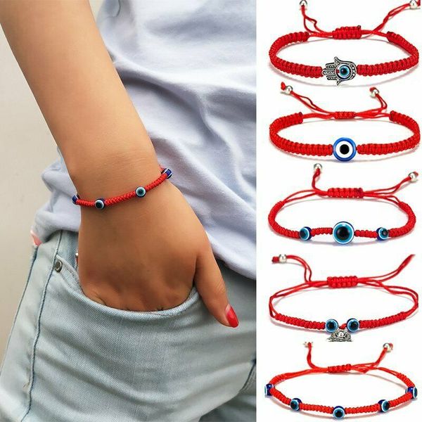 Lucky Blue Mal Olho Encantos Pulseiras Fátima Hamsa Ajustável Ajustável Red Red Linha Corda Corda Pulseiras Mulheres Homens Coração Flor Borboleta Animal Pingente Jóias