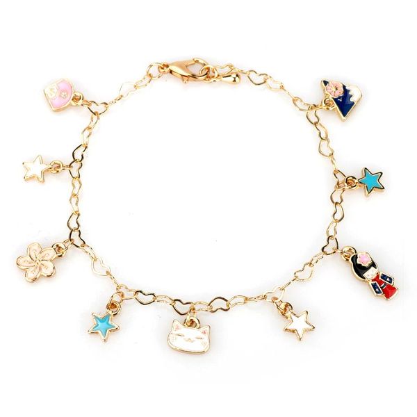

charm bracelets cute japanese cherry blossom girl cat star mount fuji chain fashion gold bracelet bangles for women girls gifts, Golden;silver