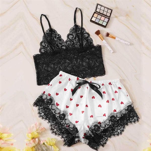 

sleep wear lingerie womens sleepwears satin lace v neck camisole shorts set sleepwear pajamas clothes, Black;red