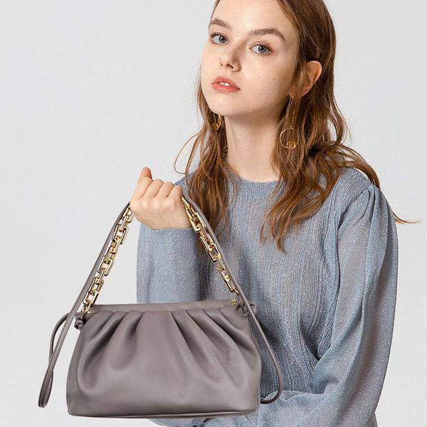 

evening bags 2021 fold cloud women's shoulder bag pu leather thick chain handbag female crossbody luxury designer purse