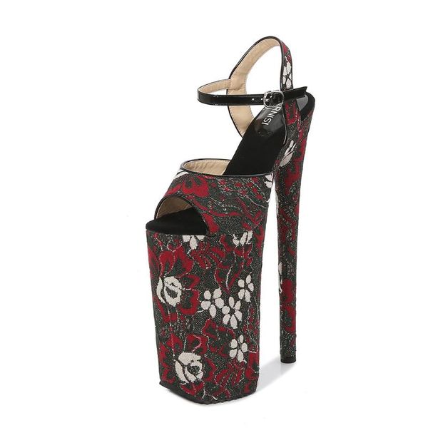 

dress shoes odinokov 26cm super high heels extreme 16cm platform party sequined cloth sandals open toe zapato mujer, Black