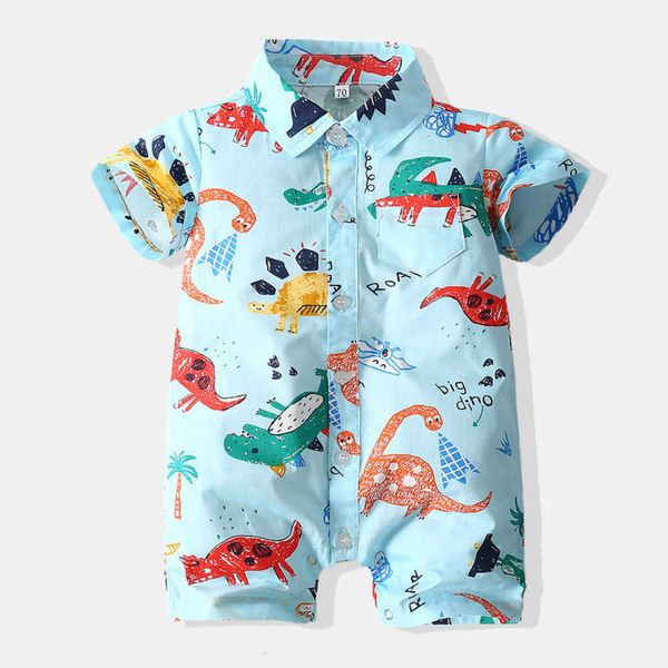 

baby clothes summer cartoon siamese dinosaur baby cotton creeping suit, White