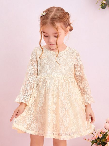 

toddler girls flounce sleeve lace dress she, Red;yellow
