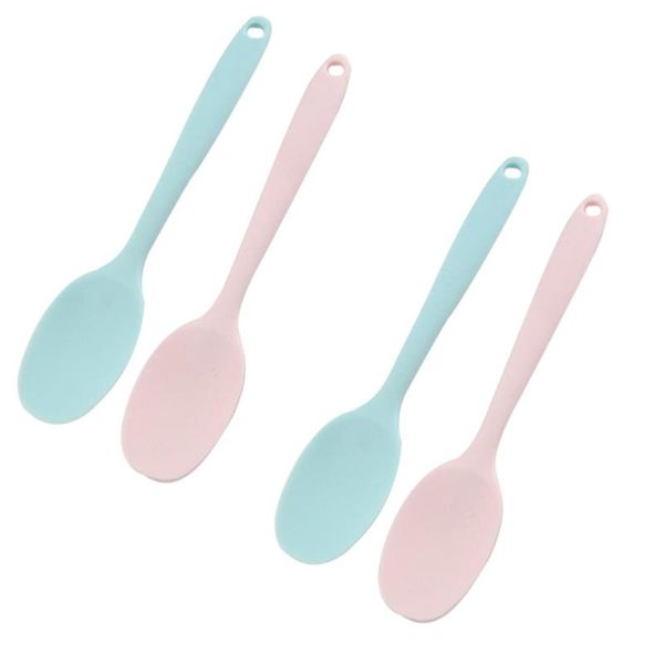 

4pcs silicon spoon lovely serving scoop kitchen utensil creative flatware tableware for home restaurant (blue +) spoons