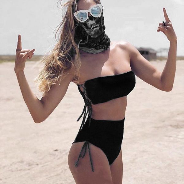 

women's swimwear 2021 solid swimsuit three pieces set 3pcs women push-up padded bathing suit plus size bandage bikini with mask, White;black